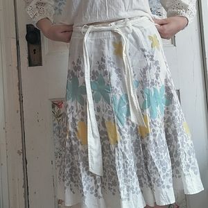 Midi Skirt 100% Cotton Floral Flared